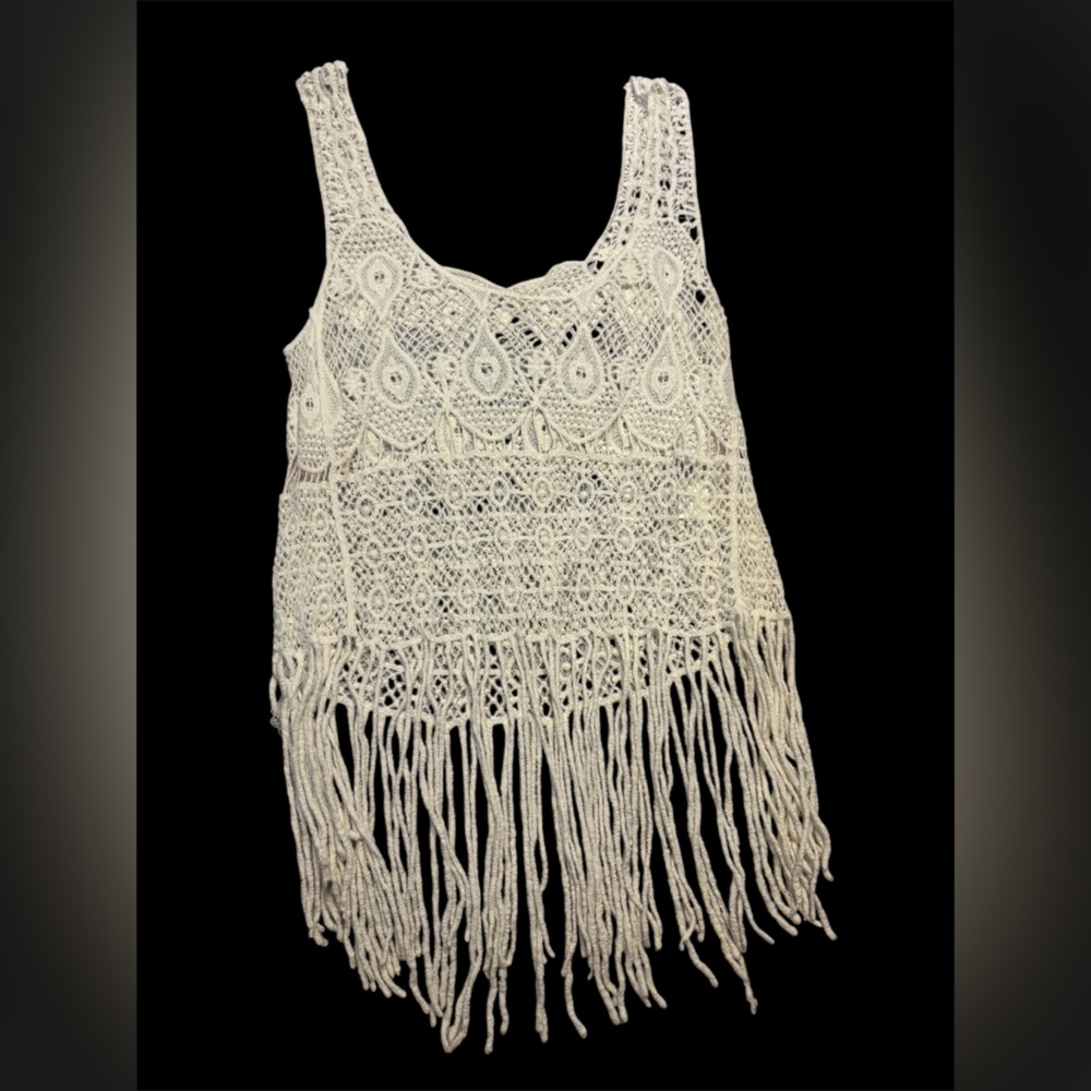 NWOT Boho Crochet Fringe Tank Top in Cream